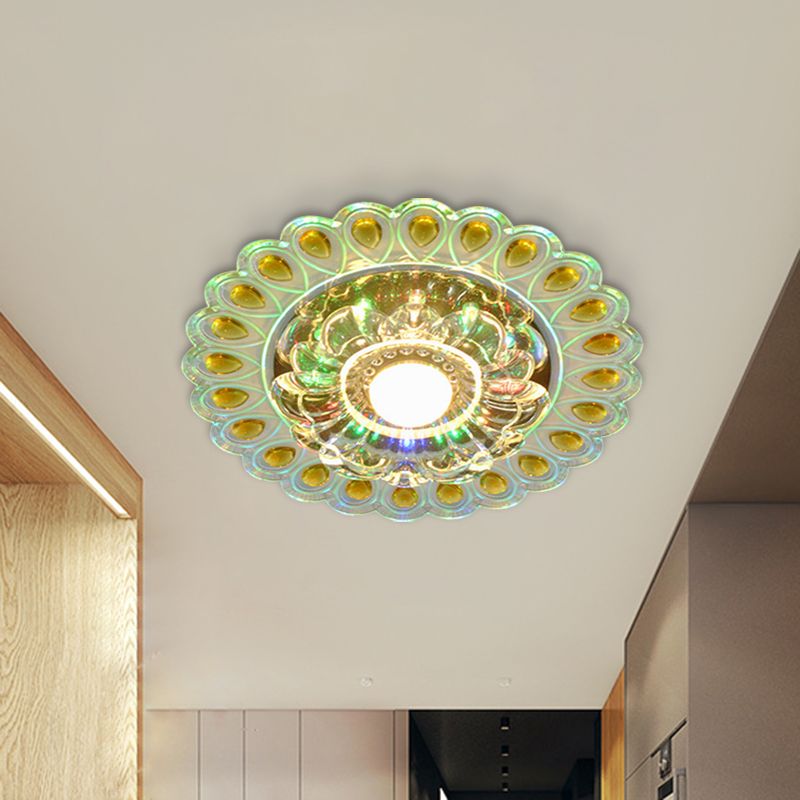 LED Flush Mounted Ceiling Light Nordic Blossoms Faceted Clear Glass Lighting Fixture for Corridor