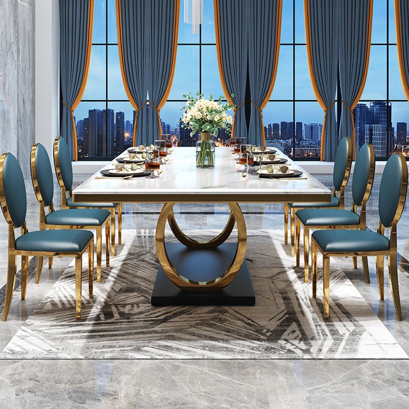 White Table Stone Top Traditional Luxury Rectangle Table with Stainless Steel Frame