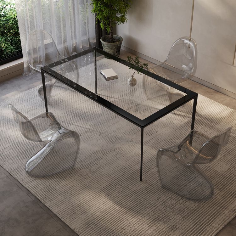 Rectangular Dining Table Glass Tabletop with Black Aluminum Legs