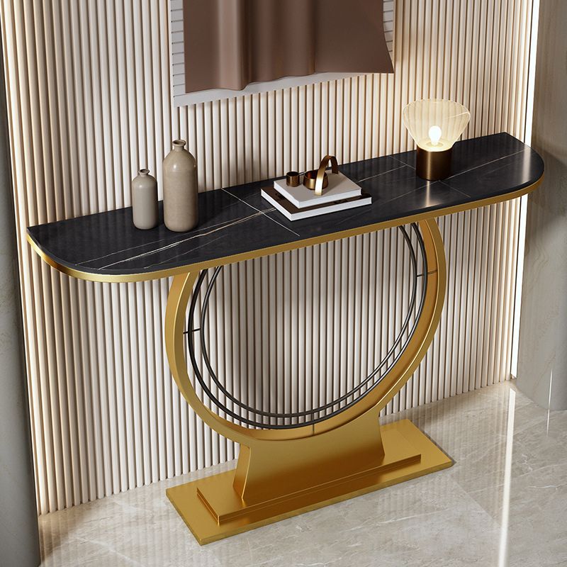 11" Wide Glam Console Table Stone Half Moon Console Accent Table