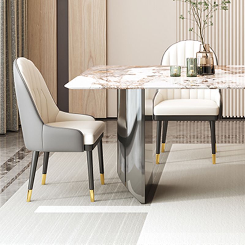 1/5/7/9 Pieces Modern Rectangle Sintered Stone Double Pedestal Dining Set for Home