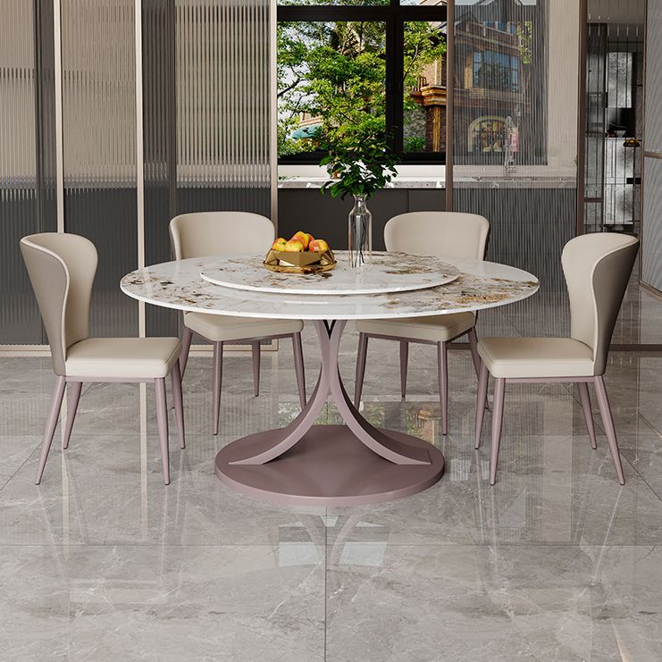 Round Sintered Stone Dining Table Modern Convertible Furniture with Pedestal Base