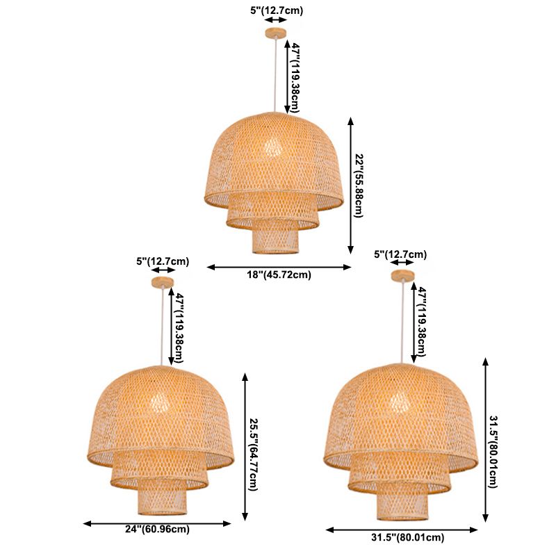 1-Light Rattan Japanese Pendant Light Beige Down Lighting for Dining Room