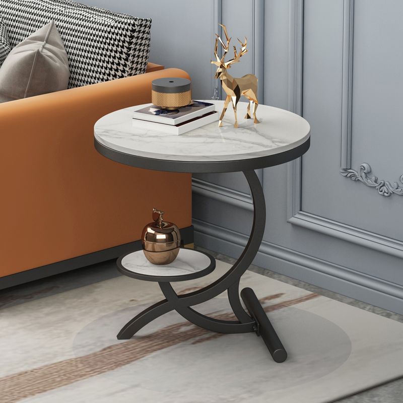 Modern Double Tier Minimalist End Table Abstract Round Corner Table