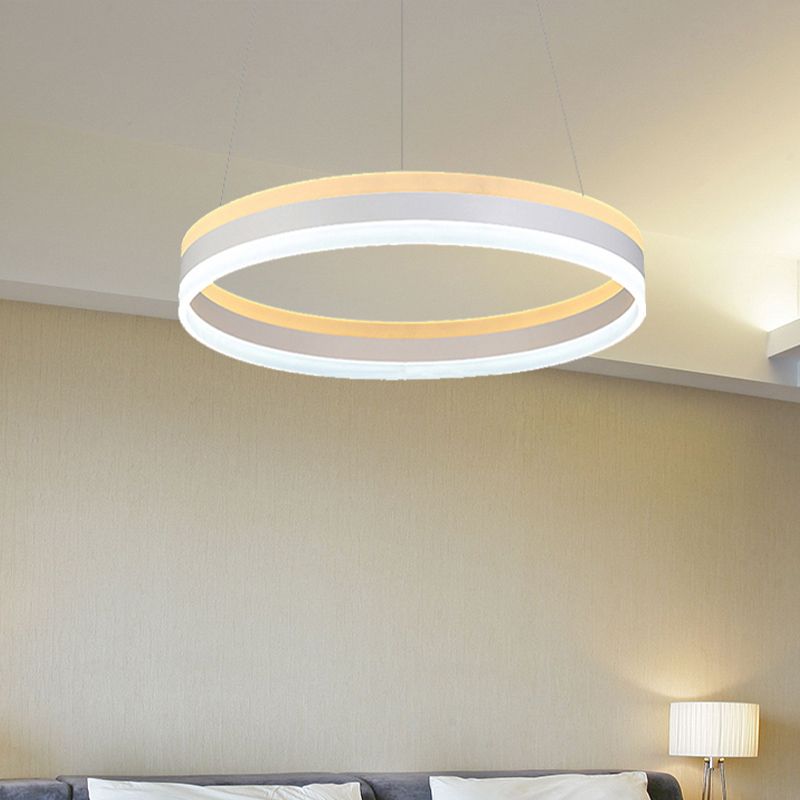 Silver Circular Ceiling Pendant Modern 1/2/3-Light Acrylic LED Chandelier Lighting Fixture