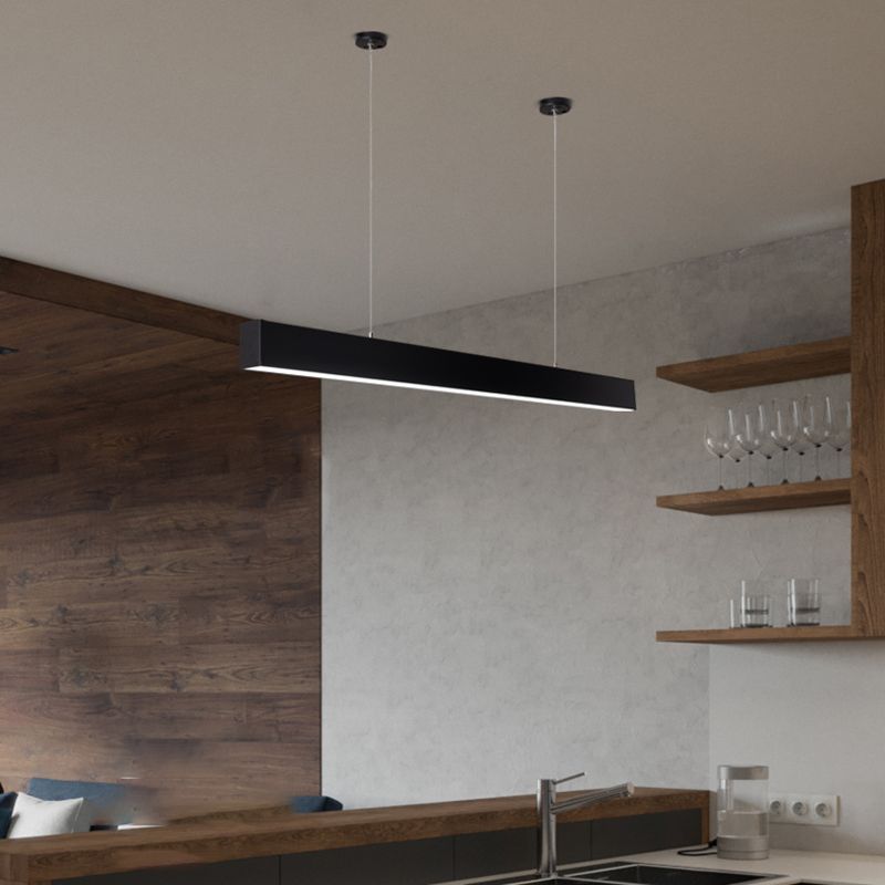 Modern Aluminum Island Light Fixture Rectangle 1-Head Restaurant LED Hanging Pendant Lamp