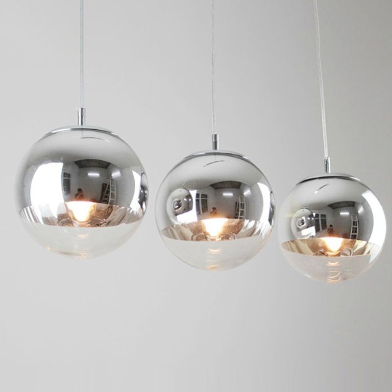 Electroplated Mirror Glass Globe Pendant Lamp Modern Simplicity Style Single Bulb Hanging Light with Adjustable Suspension Wire