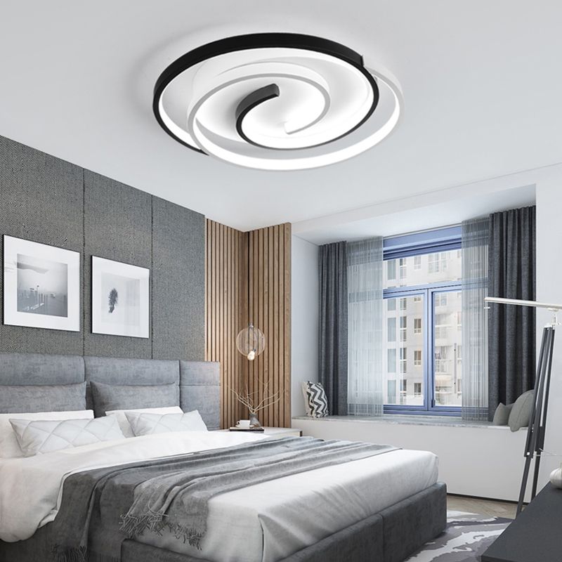 Curved Flush Ceiling Light Contemporary Acrylic Bedroom LED Flush Mount Lighting in Black and White