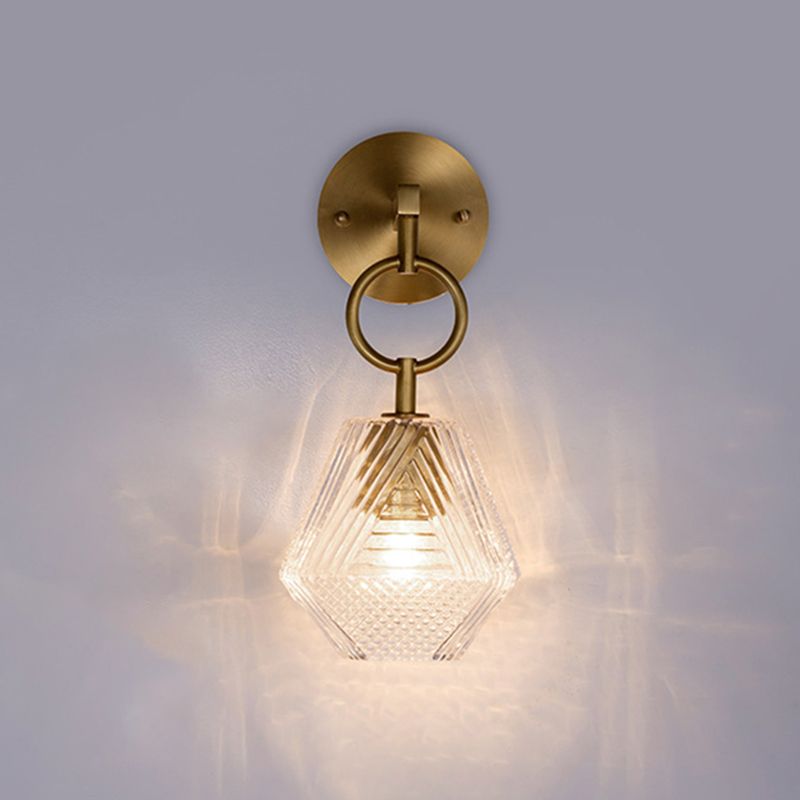 Brass Hexagon Wall Sconce in Modern Luxury Style Copper Wall Lamp with Pure Glass Shade