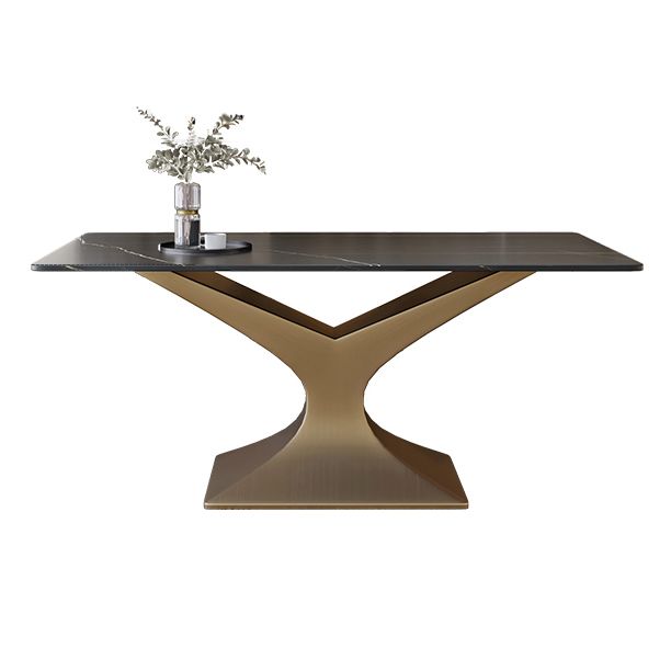 Rectangle Two-Color Dining Table Sintered Stone Table Glam with Pedestal