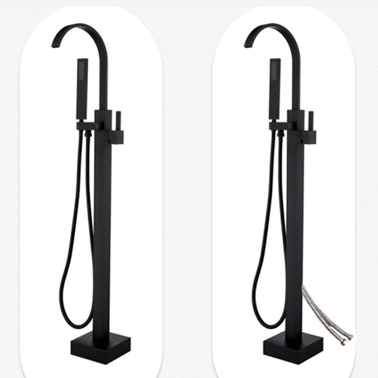 Contemporary Brass Freestanding Tub Filler with Hose Floor Mounted Bathroom Faucet