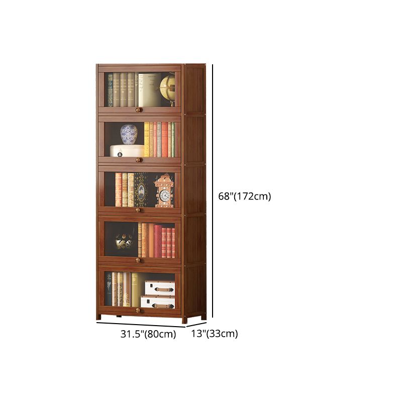 Contemporary Brown Bamboo Bookshelf Closed Back Bookcase with Door for Home Office