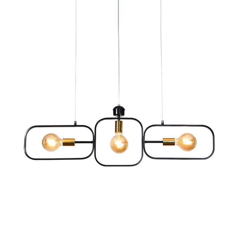 3 cabezas de marco Candelier Candelier de metal contemporáneo accesorio de iluminación suspendida en negro y dorado