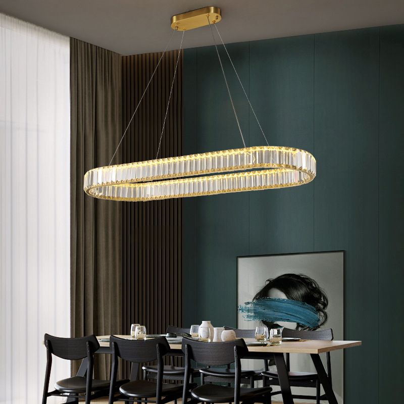 Crystal Oval Island Lighting Contemporary Minimalism LED Living Room Chandelier Lighting