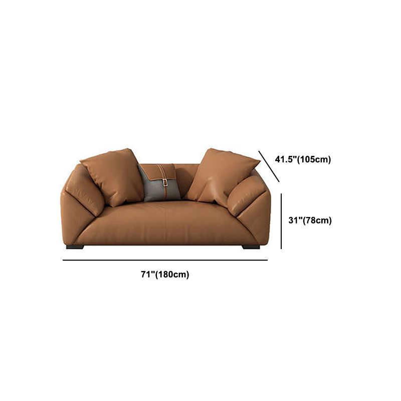 Orange Faux Leather Sofa Modern Pillow Top Arm Sofa with Pillows