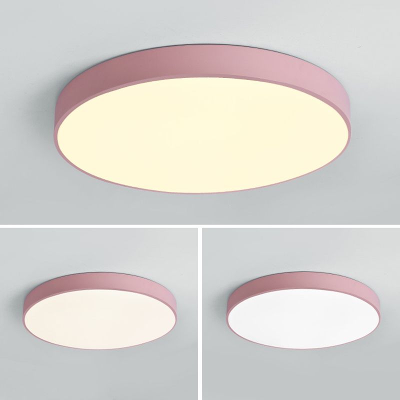 Macaron Round Flush Mount Ceiling Light Fixture with White Acrylic Shade