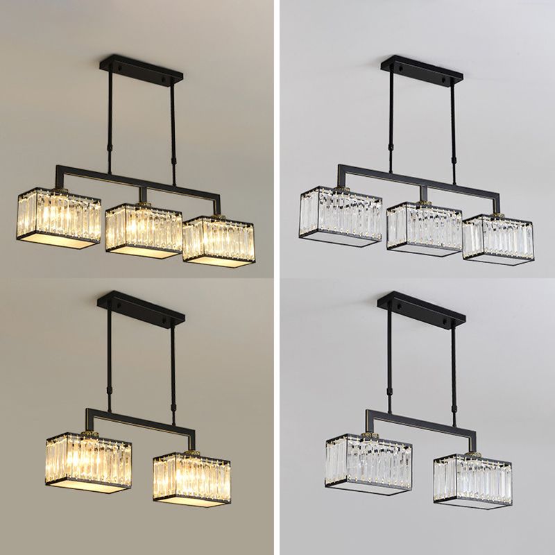 Square Shape Crystal Island Pendants Modern Style Multi Lights Island Pendant Lights