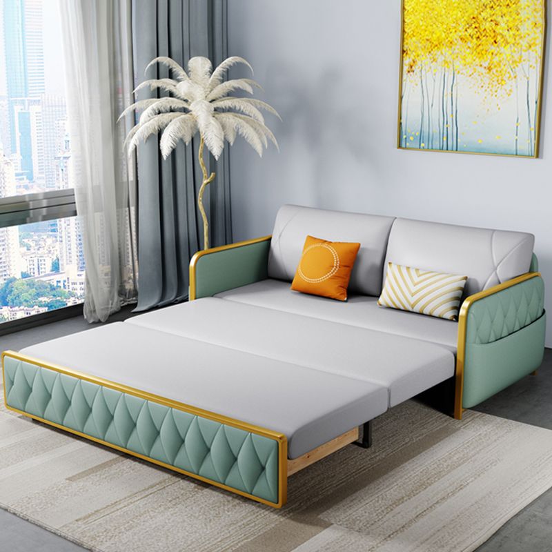 Square Arms Sofa Bed Bonded Leather Glam Foldable Pillow Back Sleeper Sofa