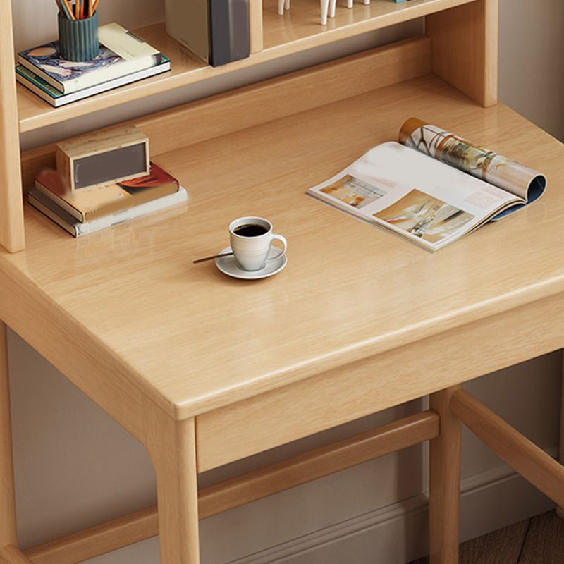 Wooden Desk Writing Desk with Bookshelf 23.6"W Child Desk in Light Wood
