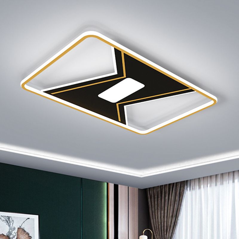 Lámpara de techo rectangular con empalme dorado, accesorio de montaje empotrado metálico LED modernista en luz blanca/3 colores