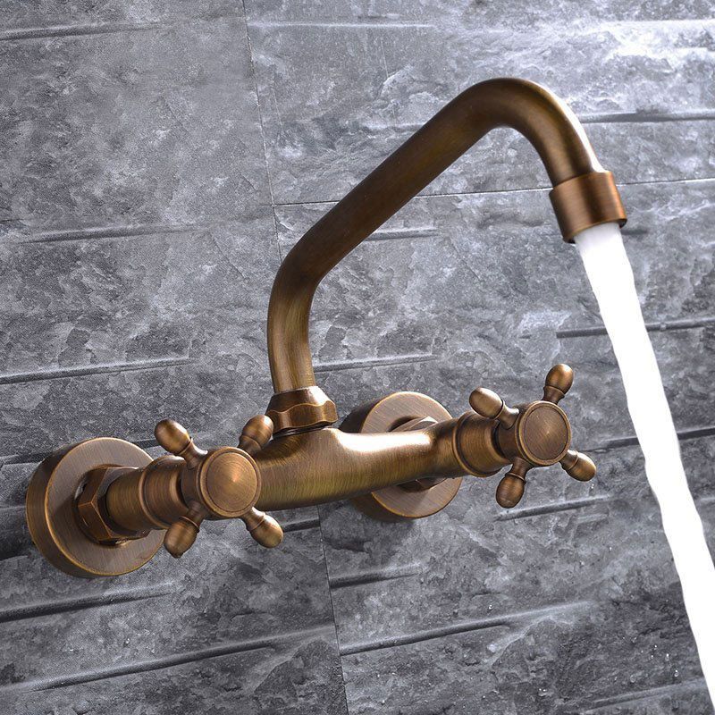 Industrial Tub Spout Trim Wall Mounted Full Copper Dual Cross Handle Low Arc Tub Faucet