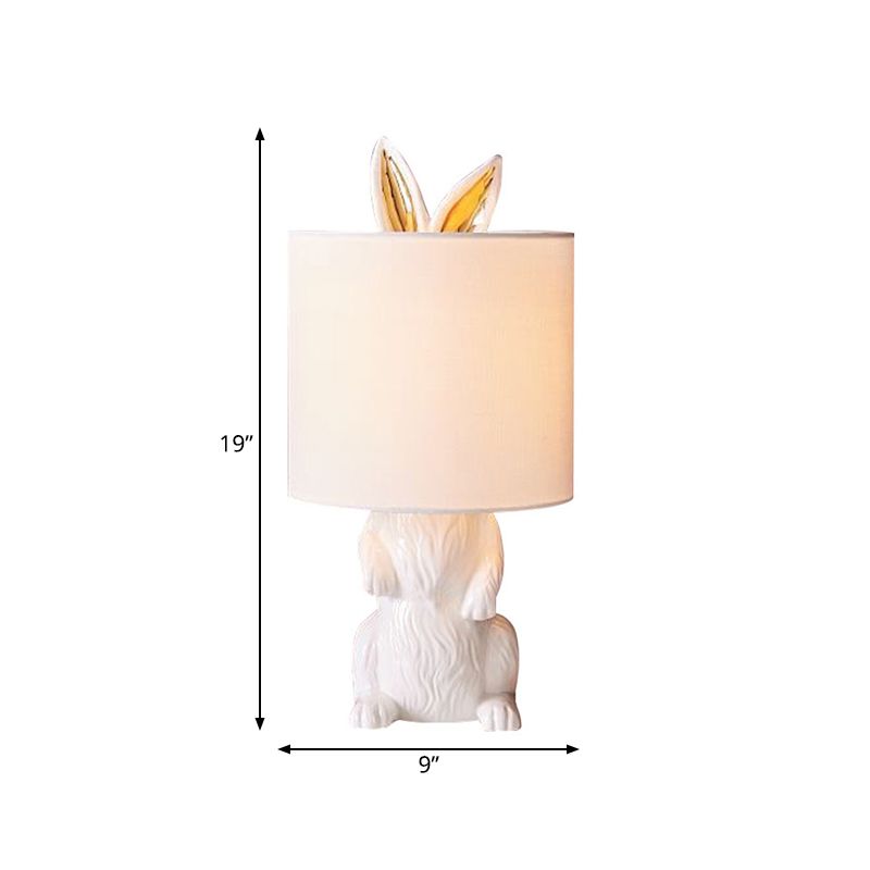 Kids Creative Rabbit Night Light Resin 1 tête de lit de table de table de table en blanc avec tissu de baril
