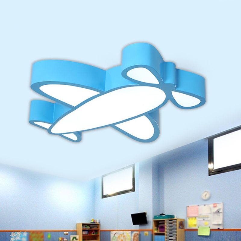 Aircraft Close to Ceiling Lamp Simplicity Acrylic LED Playroom Flush Mount Light in Blue