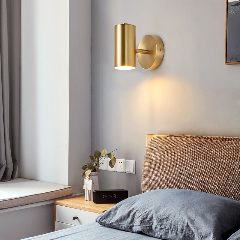 Modern Metal Wall Sconce Cylinder Shape Vanity Lamp with Copper Shade for Bathroom