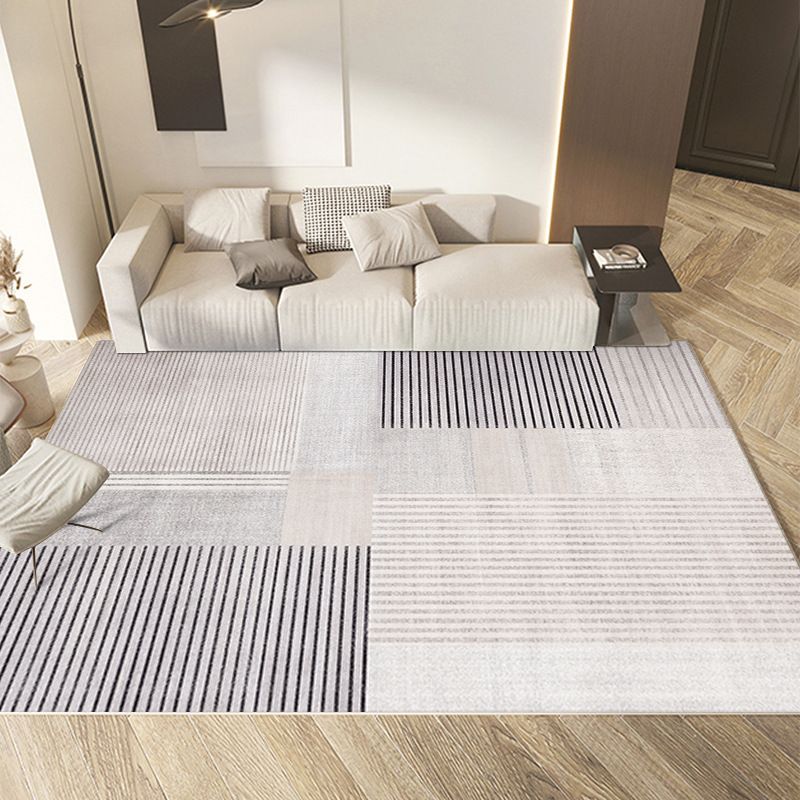 Light Grey Striped Carpet Polyester Casual Carpet Stain Resistant Carpet for Sitting Room