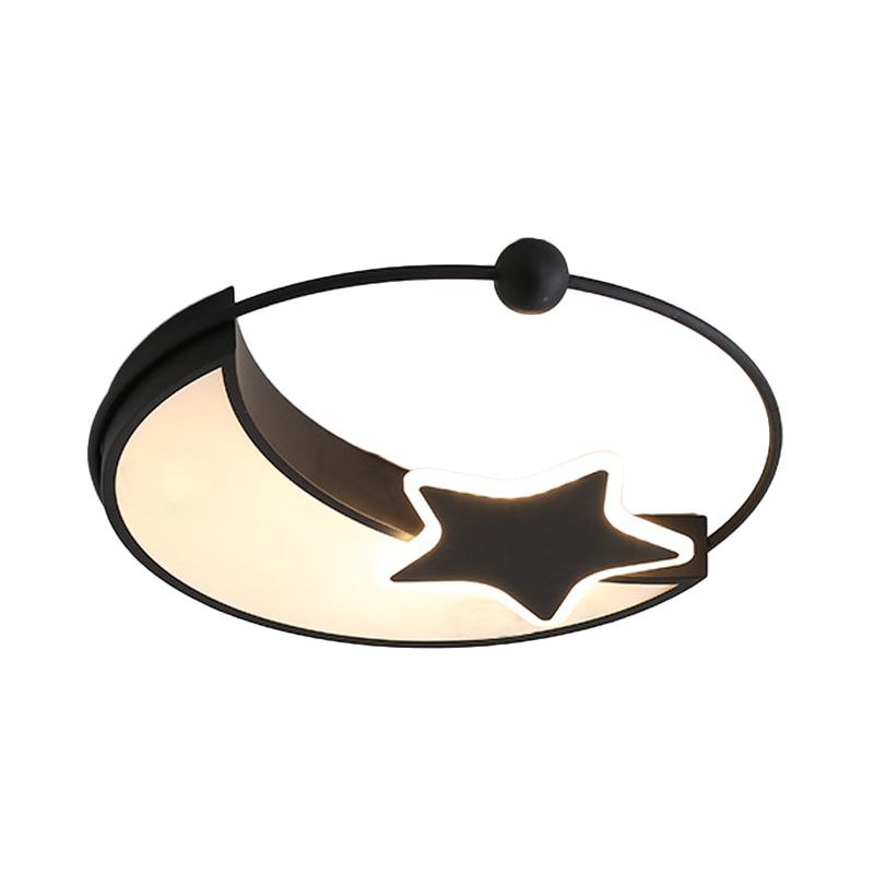 Kids LED Flushmount Lighting Black Moon and Star Flush Mount Lamp with Acrylic Shade in Warm/White Light