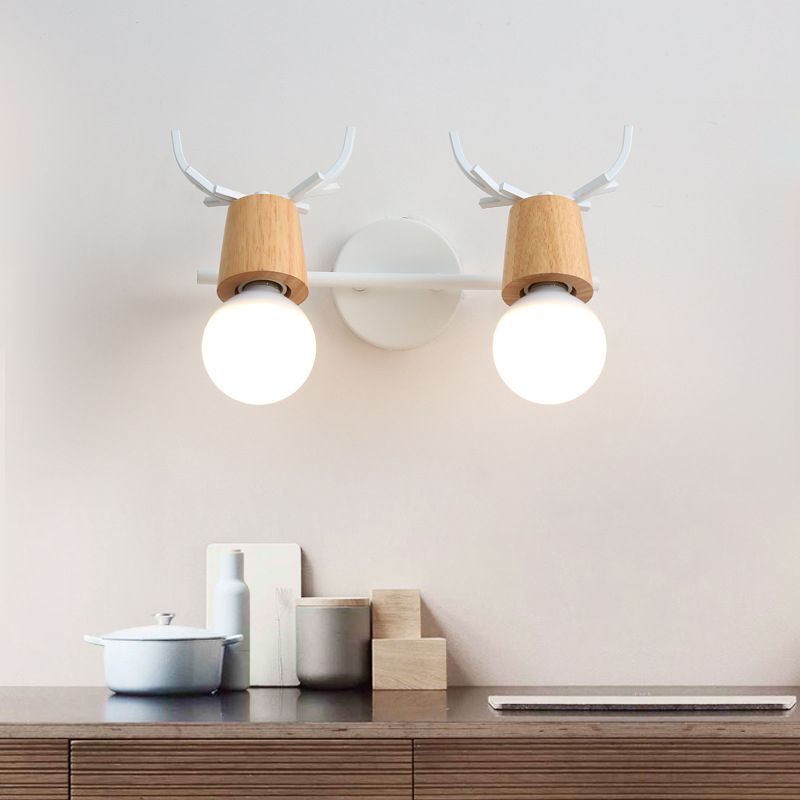 Noordse stijl eenvoud houten wandlamp metalen gewei ontwerp open lamp sconce licht voor slaapkamer