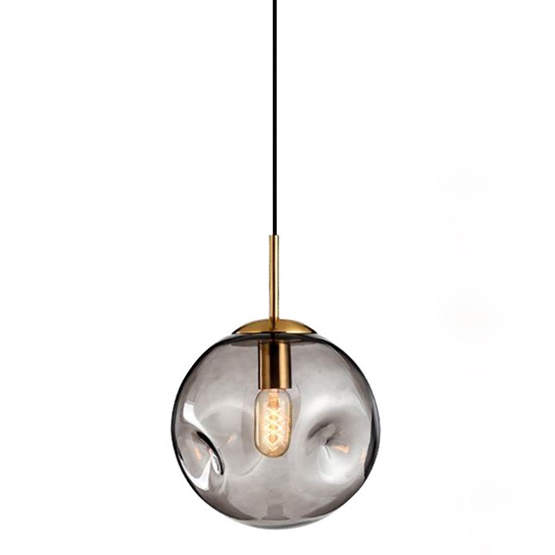 Globe Glass Hanging Lamp in Modern Artistic Style Electroplate Metal Pendant Light for Dining Room