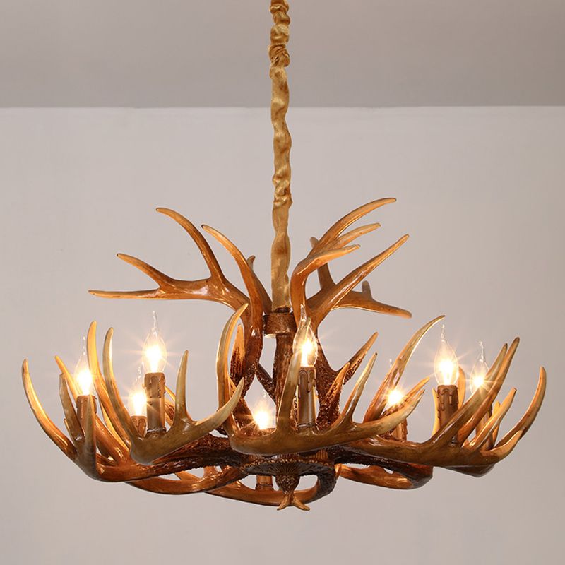 Resin Deer Horn Shaped Suspension Light Traditional Restaurant Chandelier Lighting