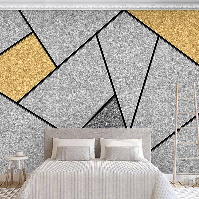 Extra Large Nordic Wall Art Grey and Yellow Geometries Mural Wallpaper, Custom-Printed