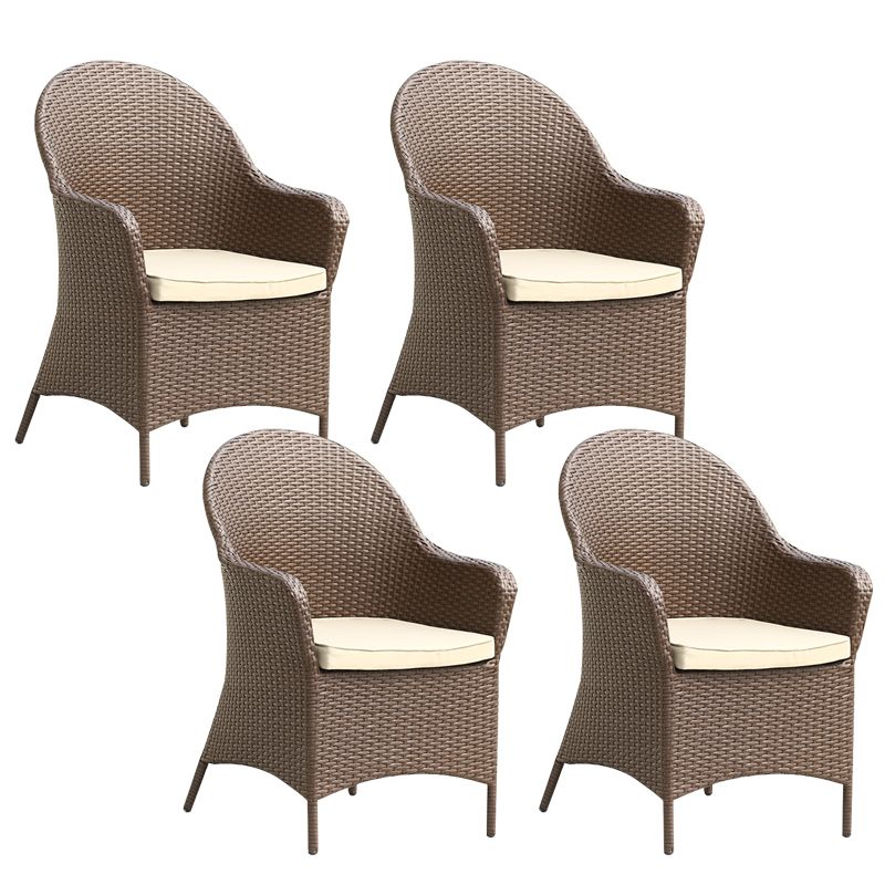 Tropical with Arm Dining Chairs Brown Patio Dining Side Chair