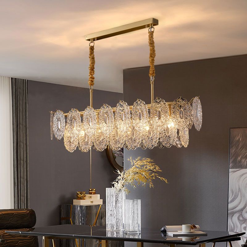 Ideas de iluminación de isla rectangular de estilo contemporáneo luces de isla de vidrio