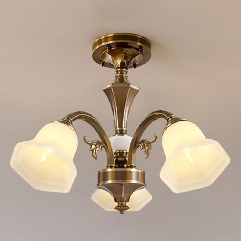 American Style Ceiling Light Bell Shape Ceiling Lamp with Glass Shade for Living Room