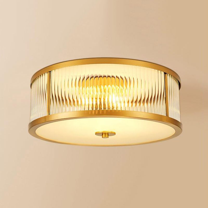 American Style Ceiling Lamp Glass Gold Flush Mount Lighting for Bedroom
