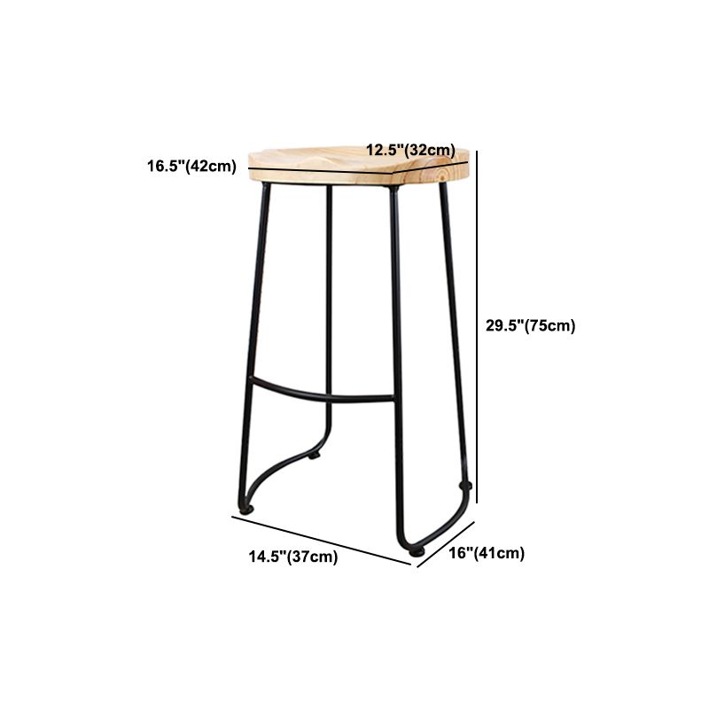 Modern Backless Armless Counter Stool Iron Cashier Bar Stool with Wooden Seat and Pedal