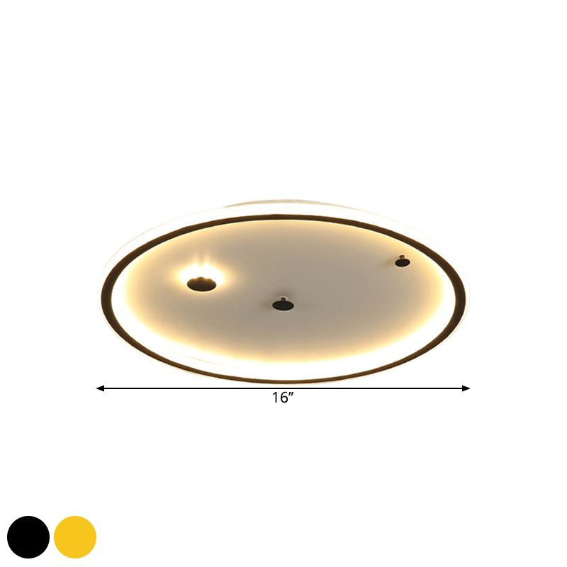 16"/19.5" W Simple LED Flushmount Black/Gold Round Ceiling Lamp Fixture with Acrylic Shade in Warm/White Light