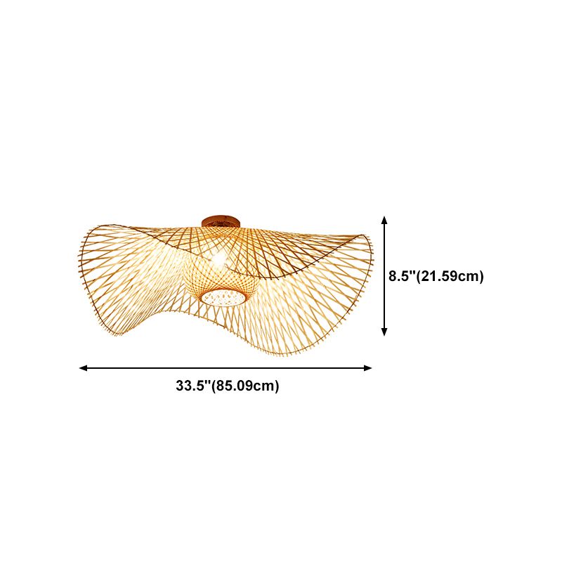 Twist Ceiling Light Fixture Asia Style Bamboo Beige Flush Mount Ceiling Lamp