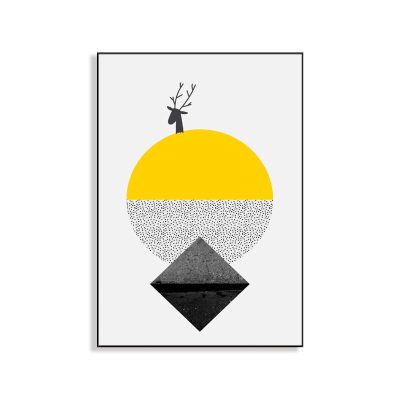 Yellow Novel Geometric Pattern Painting Illustration Nordic Textured Canvas for Playroom