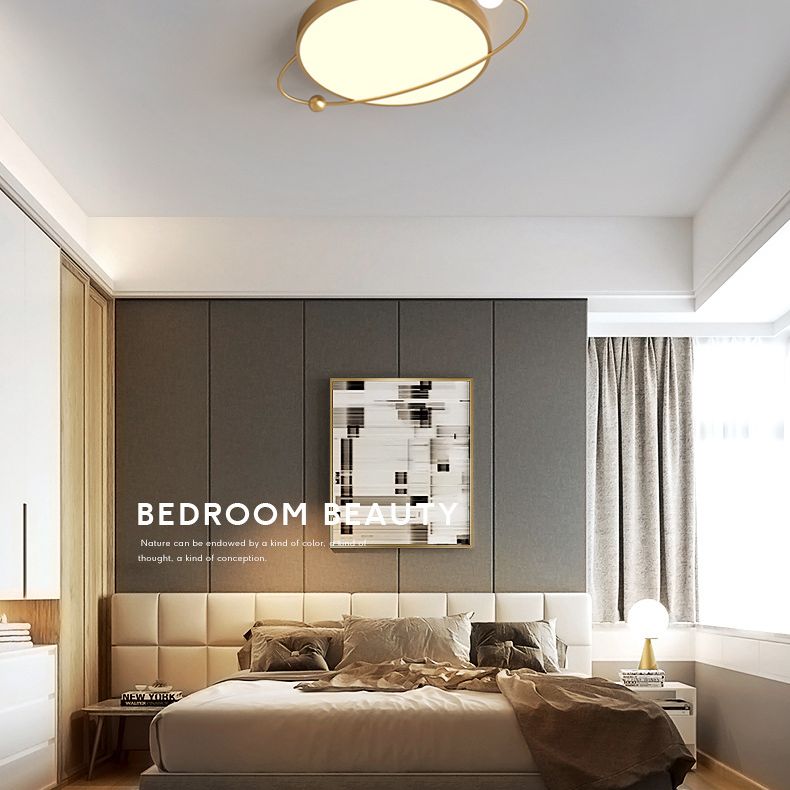 Nordic Metal Flush Mount Light Fixture Saturn Flush Mount Spotlight with White Acrylic Shade for Bedroom