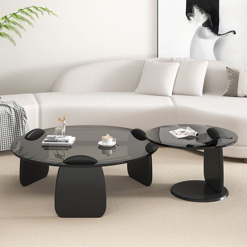3 Legs Coffee Cocktail Table with Round Glass Top Contemporary