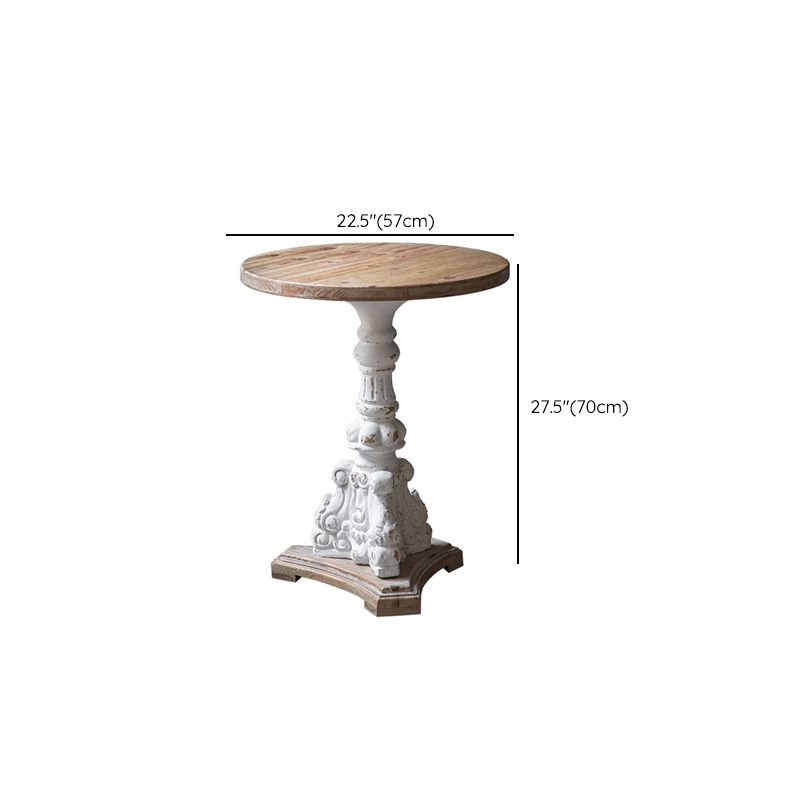 Solid Wood Pedestal Round Rustic Distressed Living Room End Table
