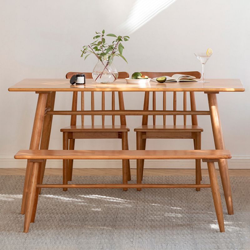 Contemporary Rectangular Dining Table Brown Solid Wood Table Top