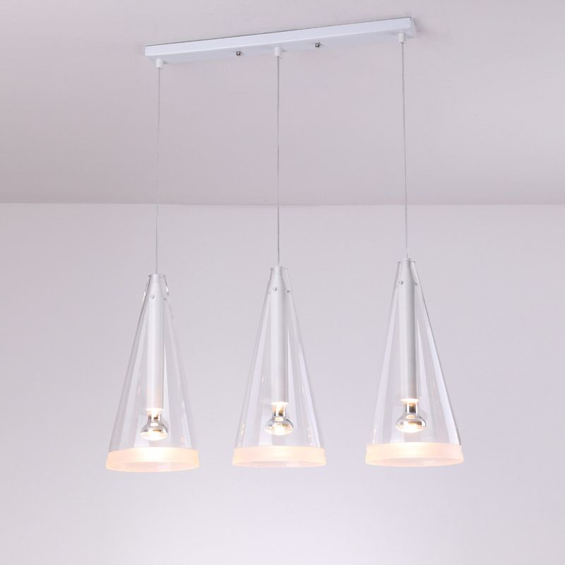 Transparent Glass Conical Pendant Lighting Minimalist White Hanging Light for Dining Room