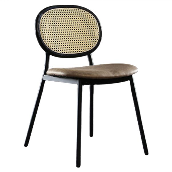 Contemporary Cane Back Chair Faux Leather Dining Side Chair for Indoor