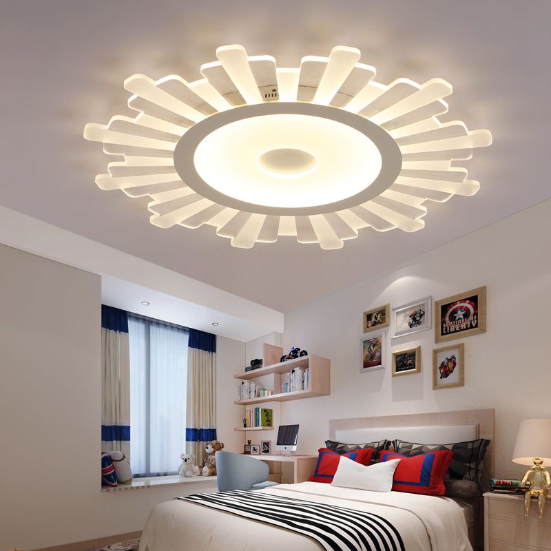 Acrylic Sun Ceiling Fixture Minimalist White 16.5"/20.5"/24.5" Wide LED Flush Mount Light, Warm/White/Inner Warm Outer White Light