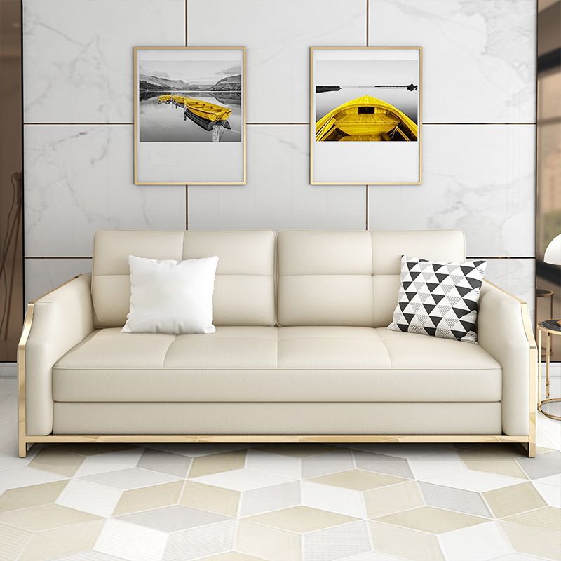 Faux leather Sleeper Sofa White Sofa Bed with Pillow Back, 37.40" Wide